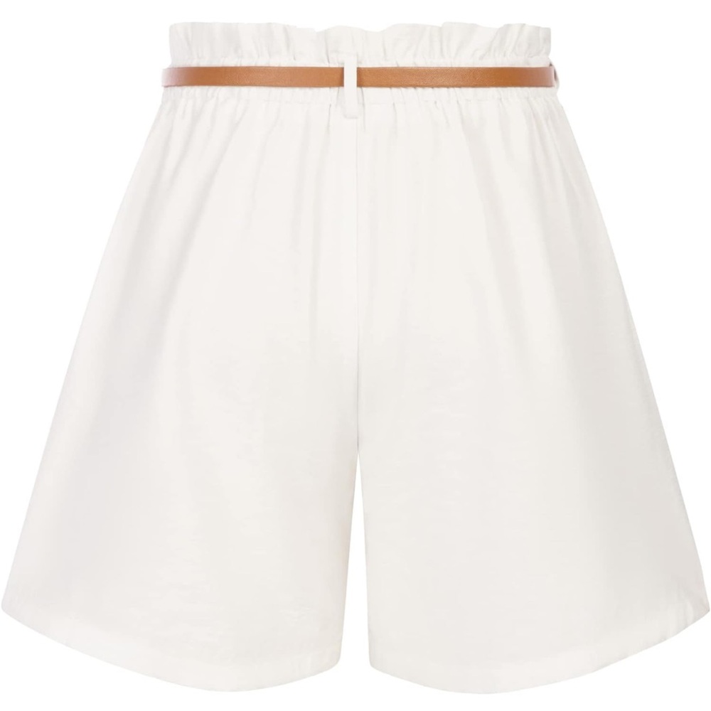 High Waist Pleated Women’s Shorts - White - Picture 4 of 16